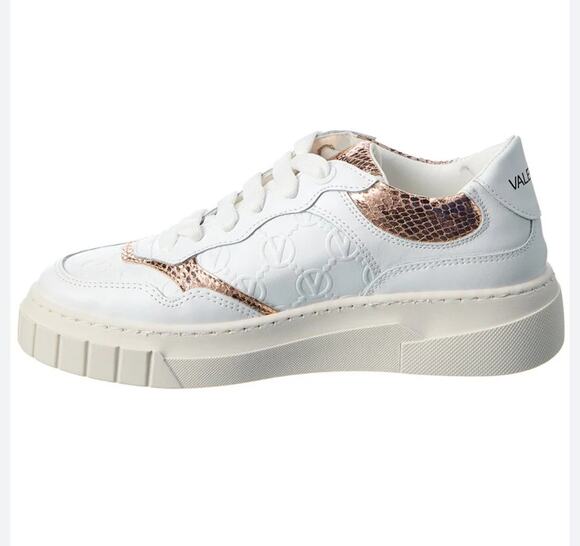 Valentino Shoes - Valentino Minerva Monogram White & Rose Gold Leather Lace Sneaker 9